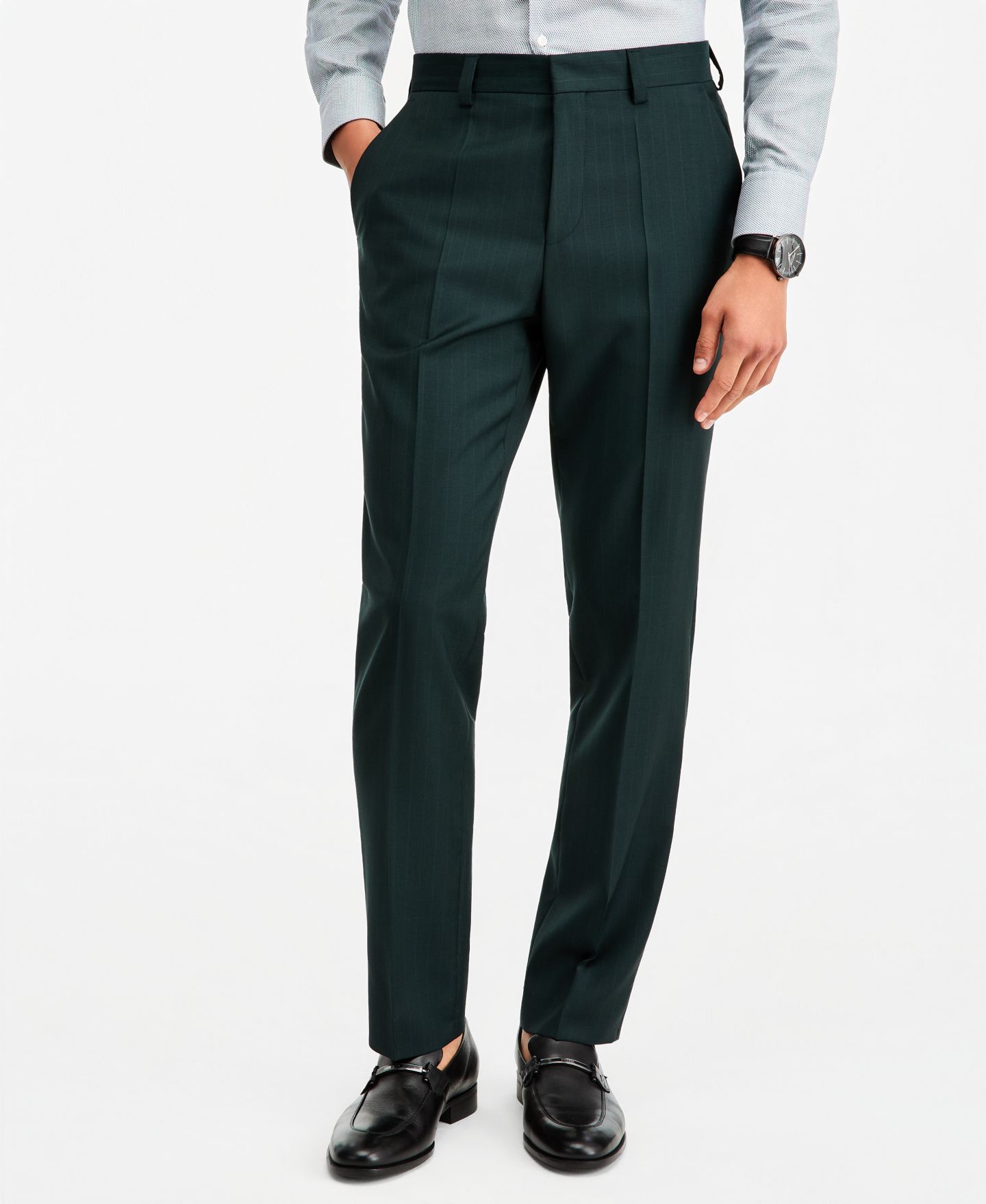 Мужские брюки Hugo Boss Modern-Fit Pinstripe Suit, цвет: Средний зелёный — фото 2
