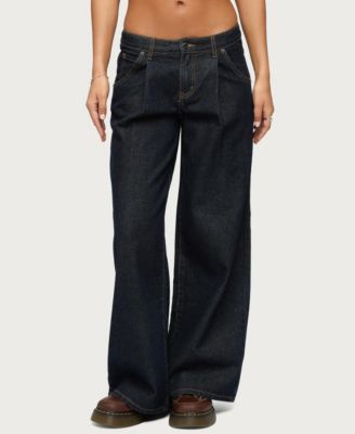 Women's Pleated Low Rise Wide Leg Jeans