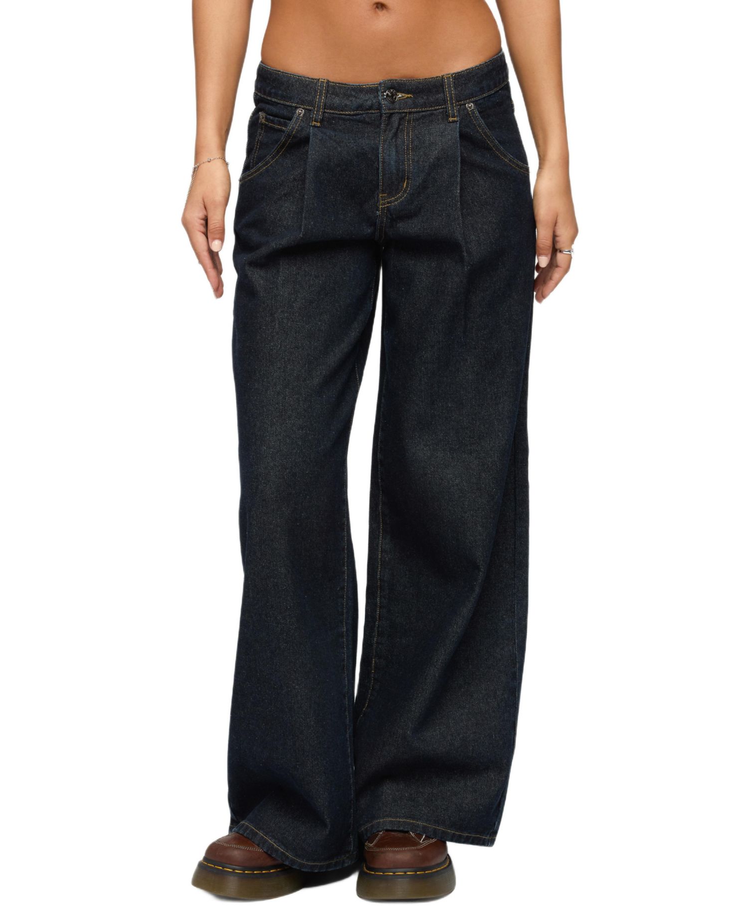 Women's Pleated Low Rise Wide Leg Jeans
