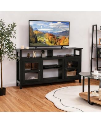 Farmhouse Table 2 Cabinets 4 Shelves Electric Fireplace Compatible