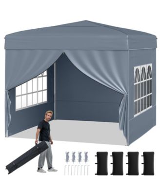 10 X 10 FT Pop up Canopy Tent w/ 4 Sidewalls Wheeled Bag 4 Sandbags 8 Stakes