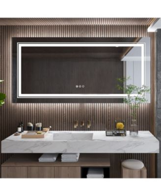 39.37x23.62 inch Square LED Bathroom Mirror Illuminated Dimmable 3 Colors Smart Touch