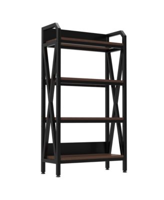4-Level Storage Shelves - Metal and Wooden Open Shelving Unit, Adjustable Freestanding Organizer for Garage, Pantry, Living Room