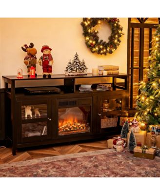 Farmhouse Table 2 Cabinets 4 Shelves Electric Fireplace Compatible