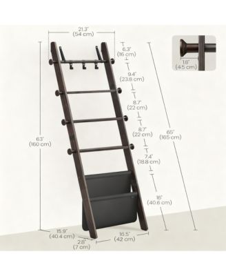 Blanket Ladder 5-Tier Wooden Shelf Farmhouse Rack Leather Bag