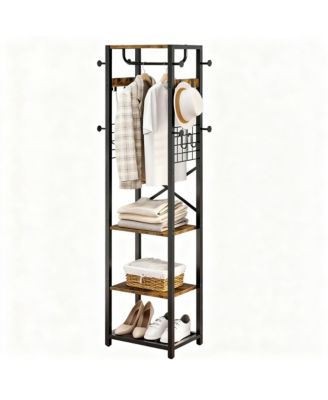 Coat Rack Freestanding Hall Tree Hanging Rail Shelves Industrial Entryway