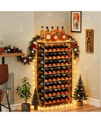 Bottles Wine Rack Freestanding Floor Wood Top Tier Kitchen Pantry Storage