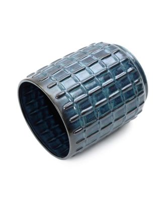 14" Tall Ceramic Planter Pot for Indoor Outdoor Plants with Geometric Texture, Large Garden Plant Pots with Drainage Hole, Blue