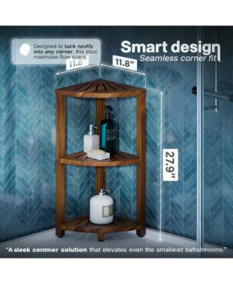  3-Tier Wood Corner Shelf Waterproof Bathroom Organizer Space-Saving Storage Stand