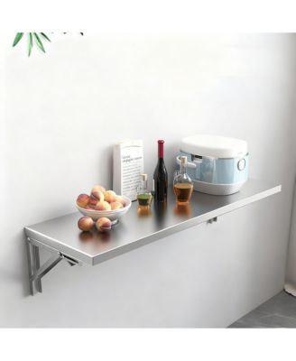 23.6x16in Stainless Steel Folding Wall Shelf Kitchen Garage Laundry Utility Room