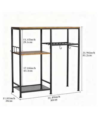 Microwave Stand Coffee Bar 3 Shelves 6 Hooks Kitchen Storage Organizer