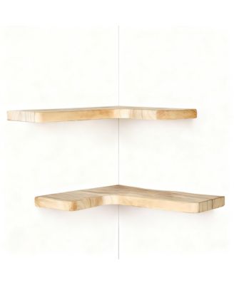 Floating Corner Shelves Wall Mounted Set of 2 Solid Wood Storage Display