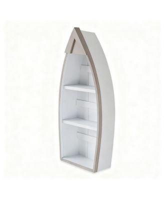 Wooden Boat Shelf 16.5" Display Fish Net Starfish Seashell Nautical Beach Decor