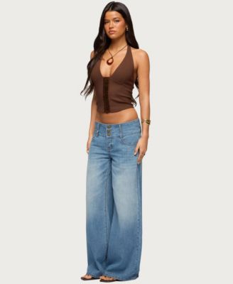 Women's Wide Waistband Low Rise Baggy Jeans