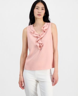 Women's Ruffled V-Neck Sleeveless Top, Regular & Petite