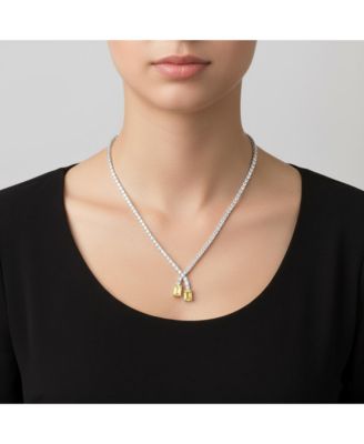 Brilliant White Gold Plated CZ Two-Stone Tennis Link Necklace