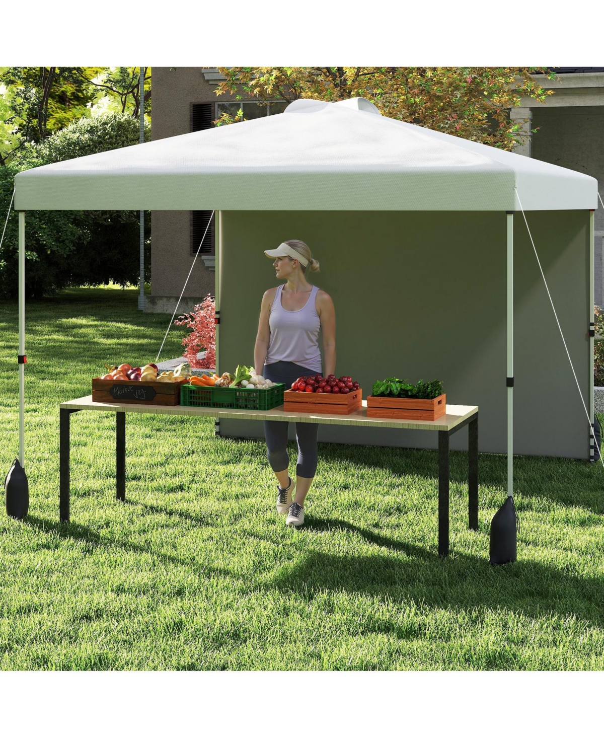 Gymax 10 X 10 Ft Pop up Canopy Tent w/ 1 Sidewall Wheeled Bag 8 Stakes