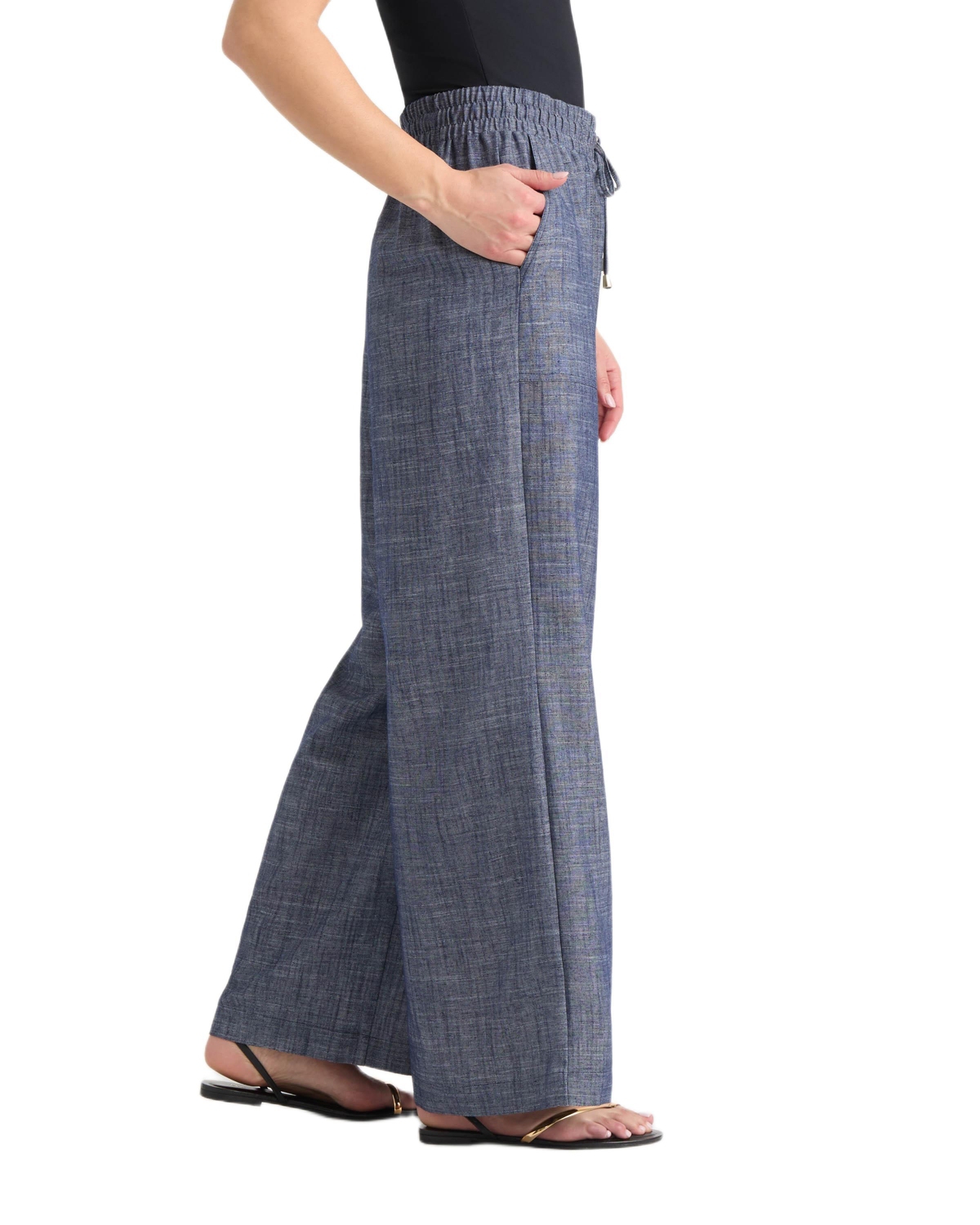 Ellen Tracy Women's Wide Leg Chambray Pant with Porkchop Pocket