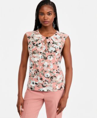 Women's Pleated Keyhole-Neck Top