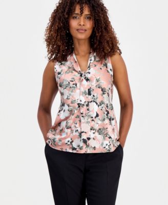 Women's Sleeveless Printed Tie-Neck Top