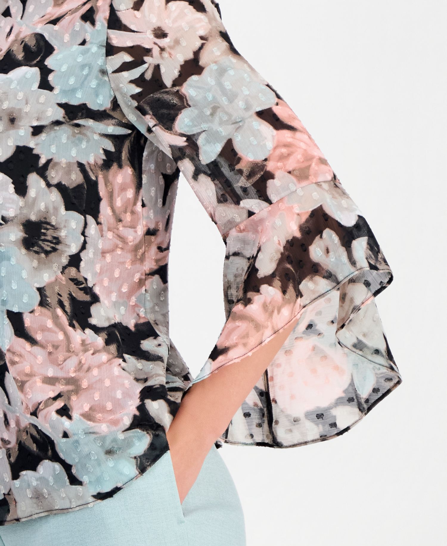 Petite Floral Clip-Dot 3/4-Sleeve Top