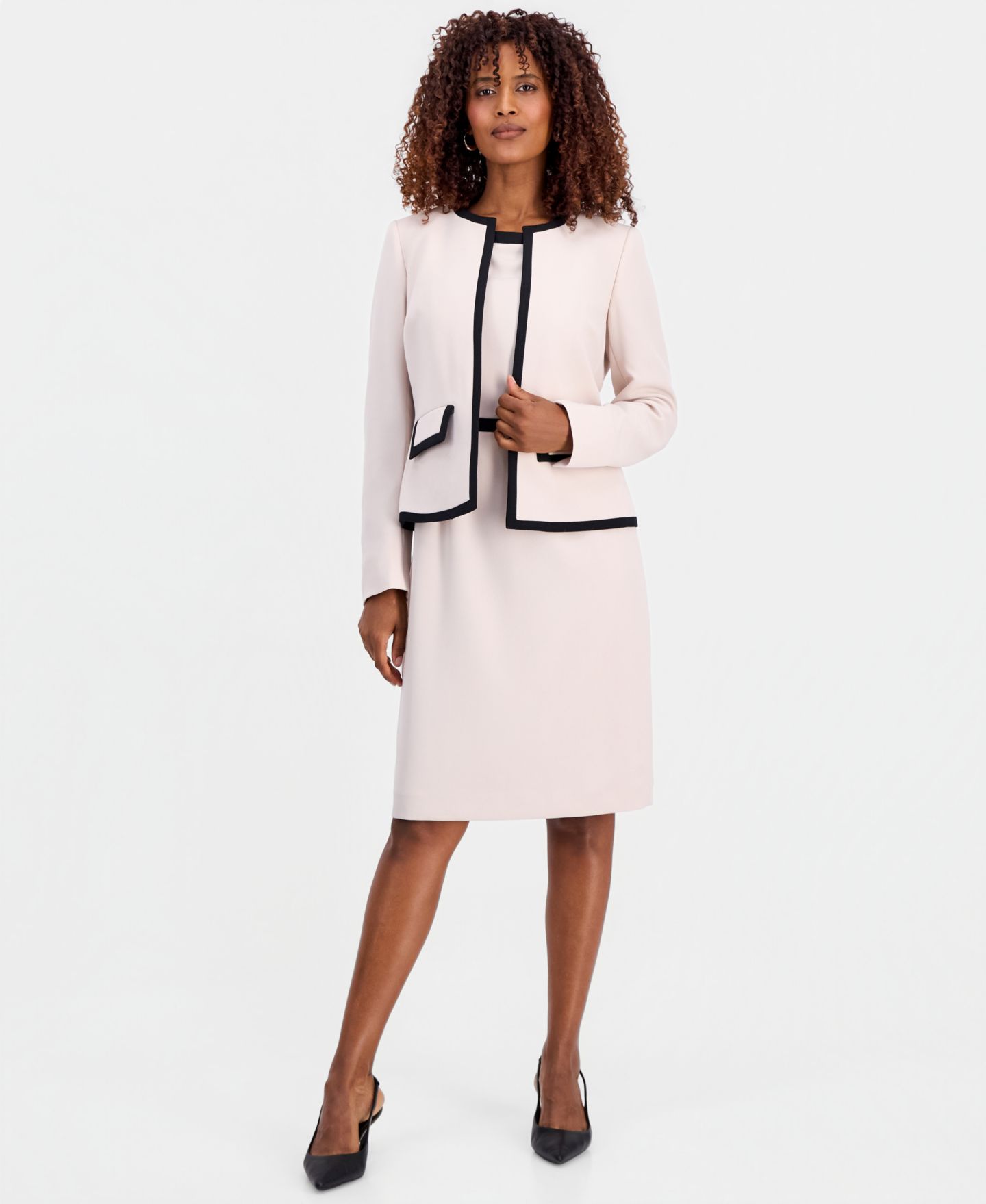 Женская куртка Kasper Colorblocked Open-Front Jacket, Regular & Petite, цвет: Чёрный — фото 2