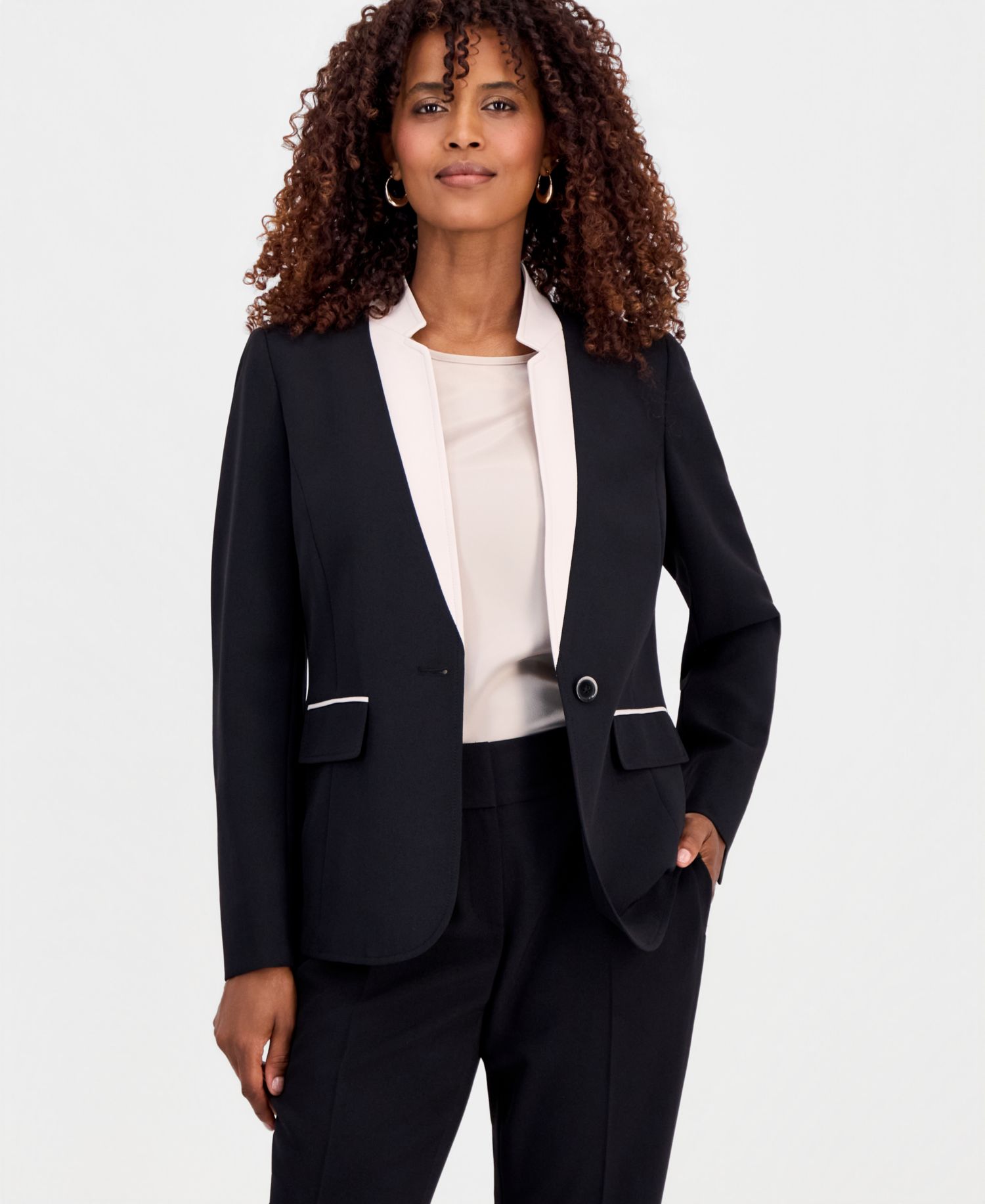 Women's One-Button Inverted-Collar Blazer