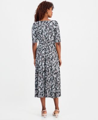 Kasper Women's Printed Elbow-Sleeve Fit & Flare Dress - Macy's