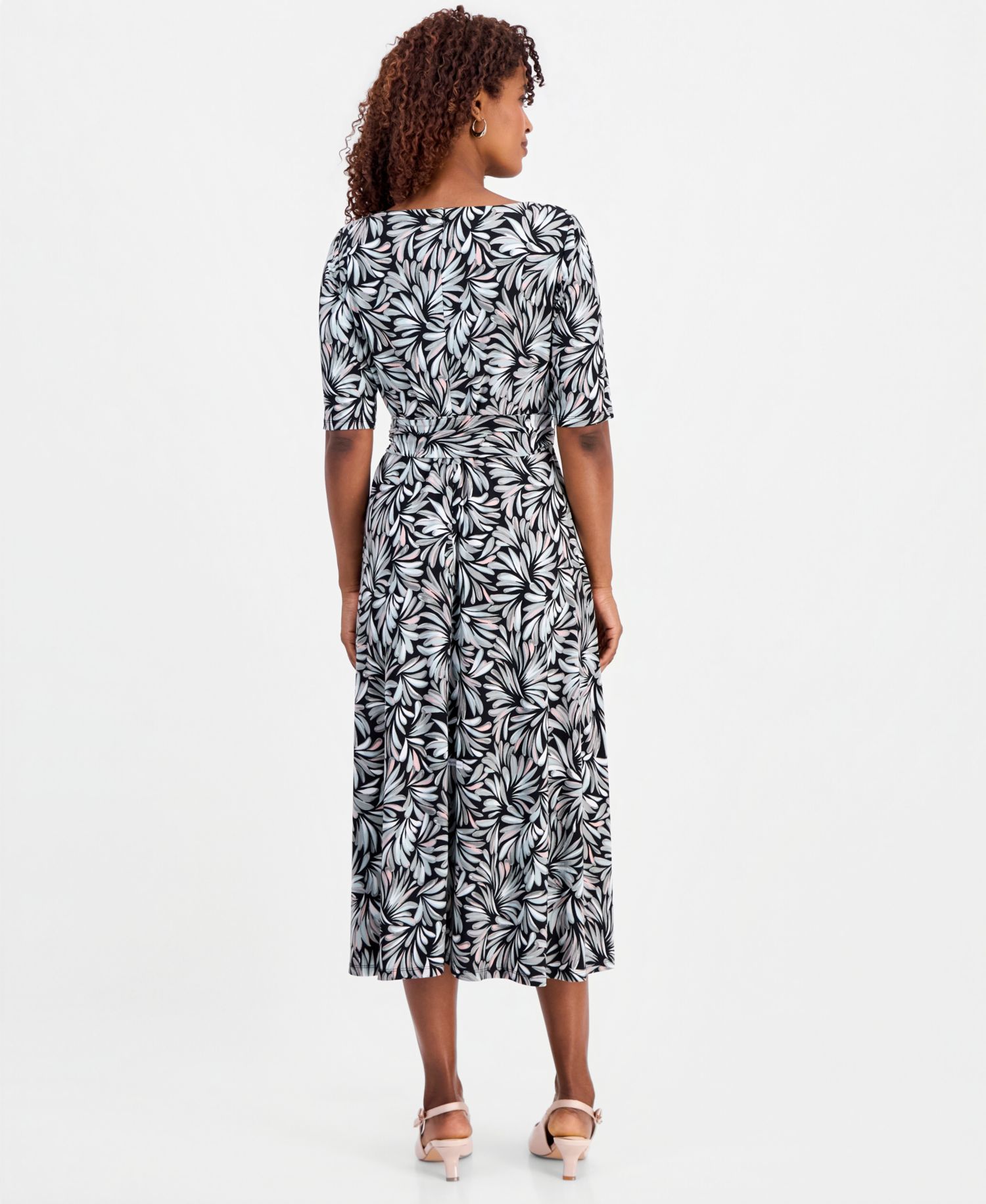 Women's Printed Elbow-Sleeve Fit & Flare Dress