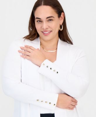 Plus Size Open-Front Long-Sleeve Cardigan