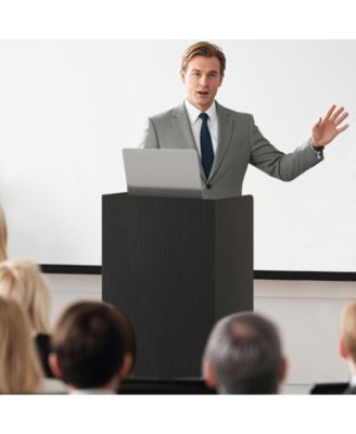 Rolling Podium Stand with 2 Shelves and Lockable Wheels