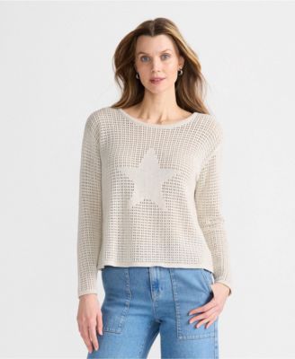 Women's Cotton Viscose Mesh Jacquard Crew Neck Sweater