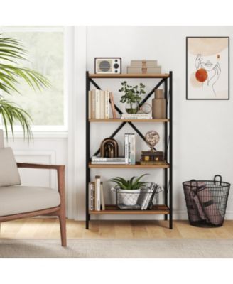 Heavy Duty 4 Tier Bookshelf with Metal Frame Storage Unit