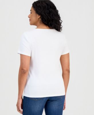 Women's Cotton Short-Sleeve Scoop-Neck Top
