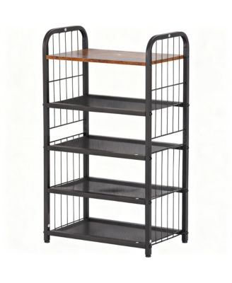 Shoe Rack Metal Mesh Shelves Wooden Heavy-Duty Storage
