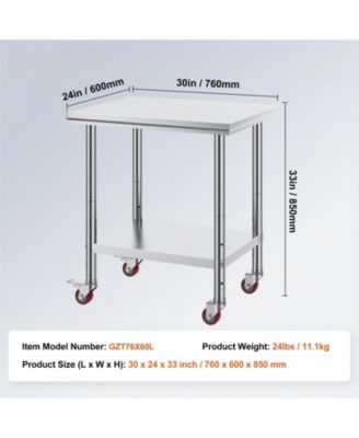 Stainless Steel Rolling Work Table with 4 Casters.