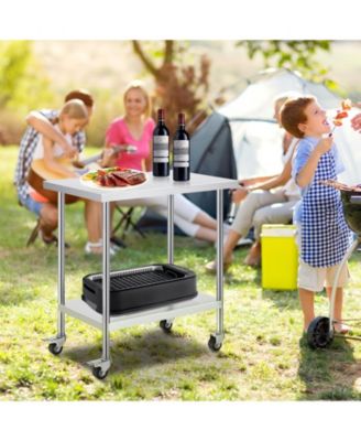 Stainless Steel Rolling Work Table 24 x 36 x 38 in with 4 Casters