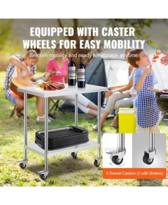 Stainless Steel Rolling Work Table 24 x 36 x 38 in with 4 Casters
