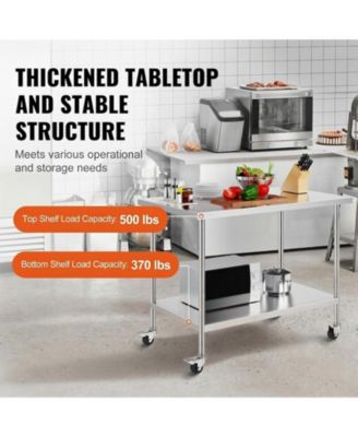 Stainless Steel Rolling Work Table 30 x 48 x 38 in with 4 Casters