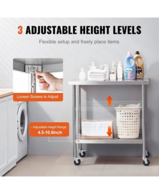 Stainless Steel Rolling Work Table 30 x 36 x 38 in with 4 Casters