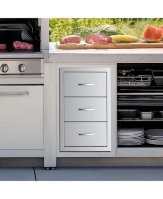 Stainless Steel Triple Access Outdoor Kitchen Drawers 16.5 x 29 x 20.5 in, Flush Mount BBQ Island
