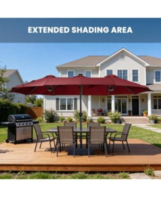 15ft Double-Sided Solar RGB LED Patio Umbrella with Base, Dual Charging