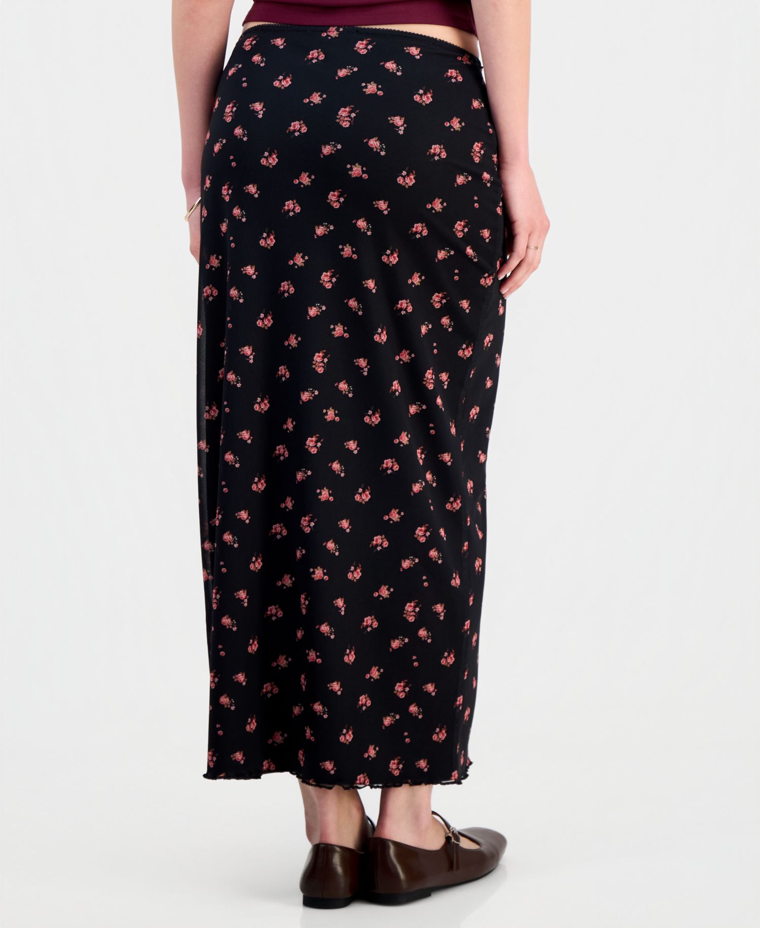 Juniors' Printed Mesh Midi Skirt