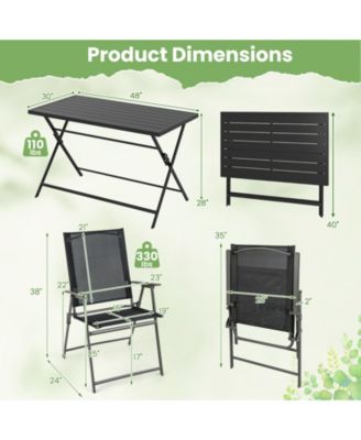 Set of 5 Foldable Outdoor Dining SetLarge Rectangular Metal Table 4 Mesh Armchairs