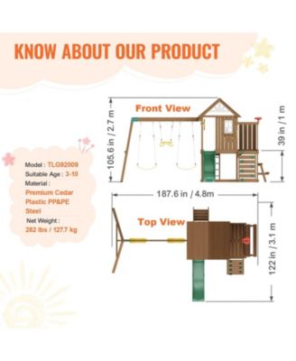 9 in 1 Wooden Swing Set with Slide Swings Fort Picnic Table and Sandbox