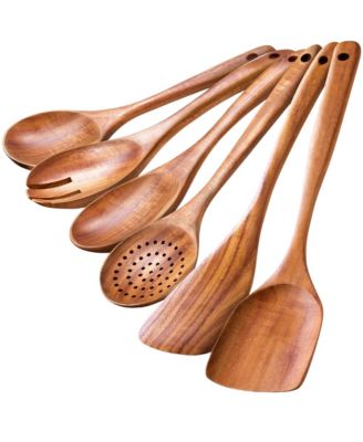 6-Piece Durable Wooden Cooking Spoons Set with Comfort Grip