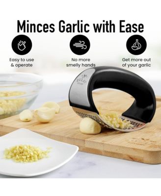 Stainless Steel Garlic Press Rocker with Peeler and Scraper