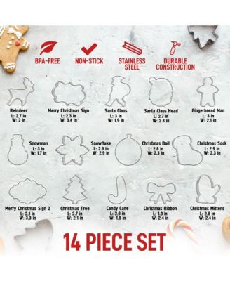 14-Pc Stainless Steel Metal Christmas Cookie Cutters with Folded Edges