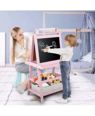 Art Easel for Kids, 3 in 1 Toddler Easel w/Whiteboard, Chalkboard and Paper Roll