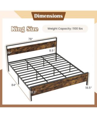 Metal Bed Frame Industrial Platform Bed with Wooden Headboard